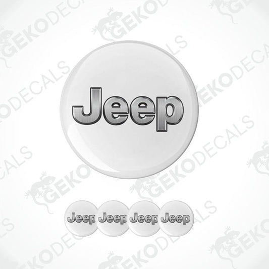 A set of white vinyl decals with the Jeep brand logo.