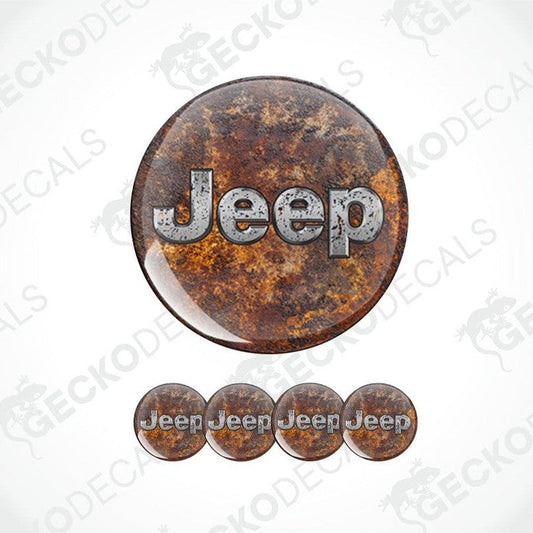 Rust-themed Jeep logo with five smaller logos below on a white background.