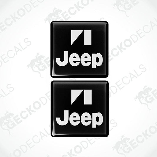 Two black and white square decals with the Jeep logo.