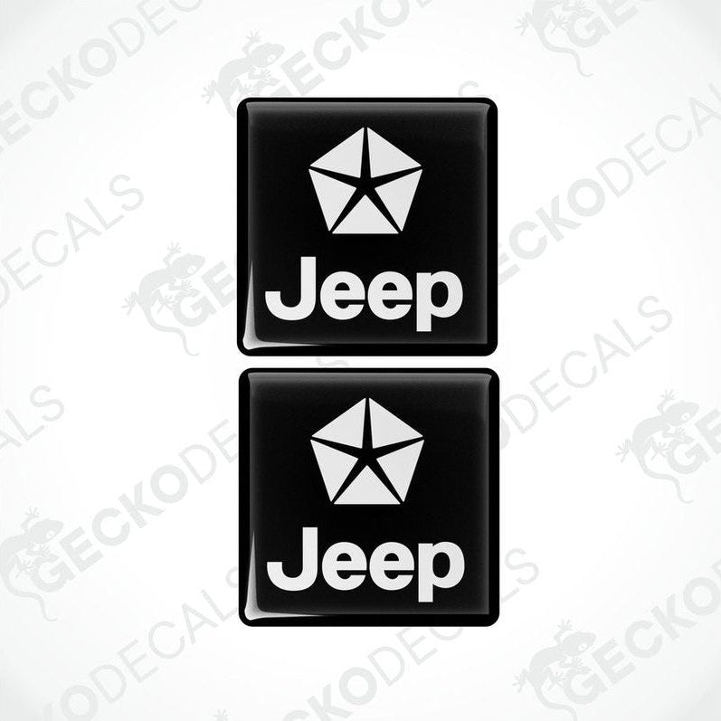 Two black vinyl stickers with a JEEP logo on them, placed against a white background.