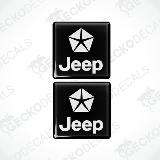 Two black vinyl stickers with a JEEP logo on them, placed against a white background.