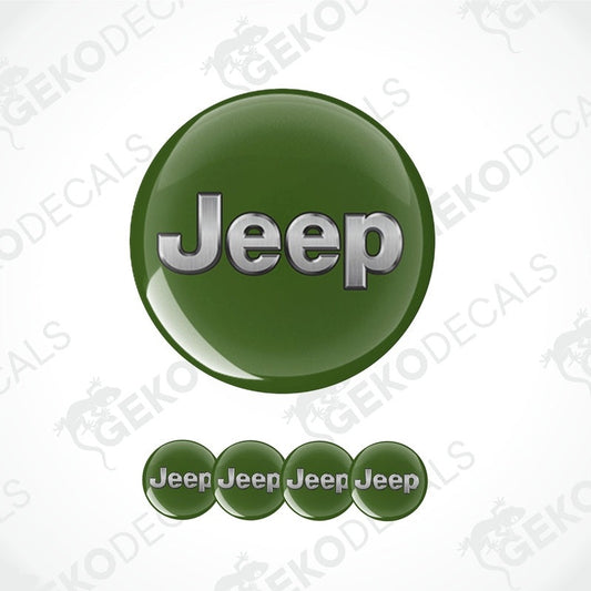 A set of green vinyl decals with the Jeep brand logo.