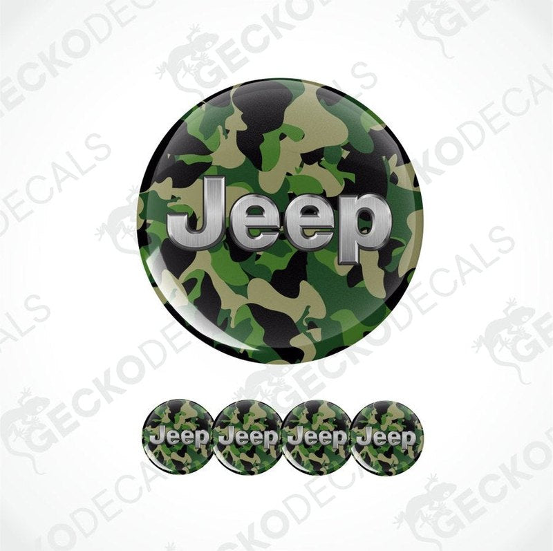 Camouflage-patterned 'Jeep' logo with additional logos below on a white background.
