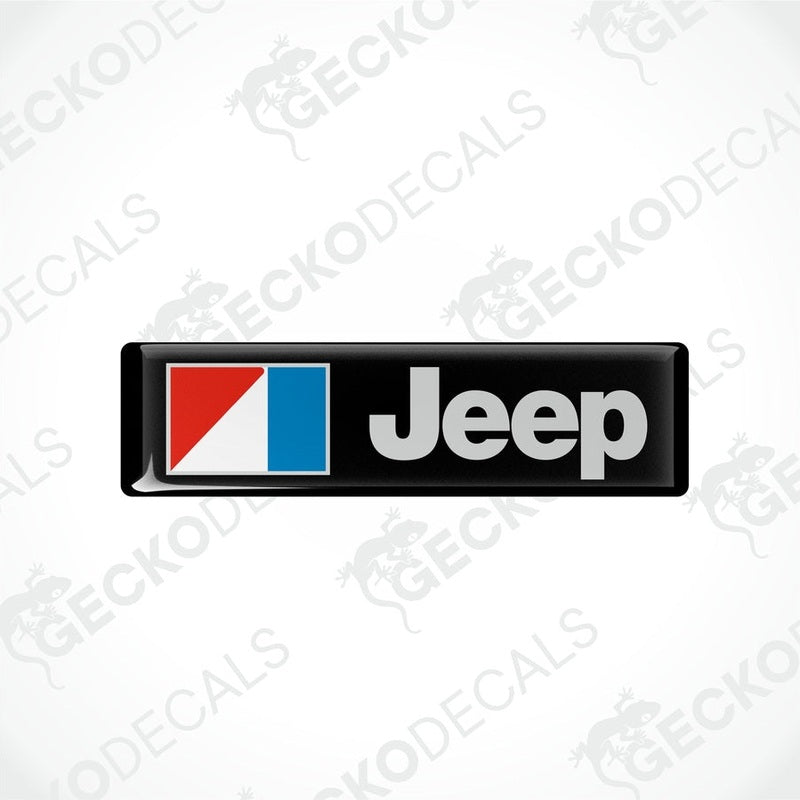  Rectangular Jeep branded vinyl decals with a red, white, and blue color scheme.