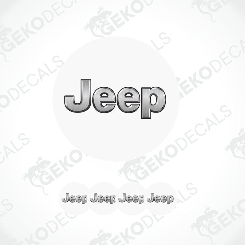 A set of white vinyl decals with the Jeep brand logo.
