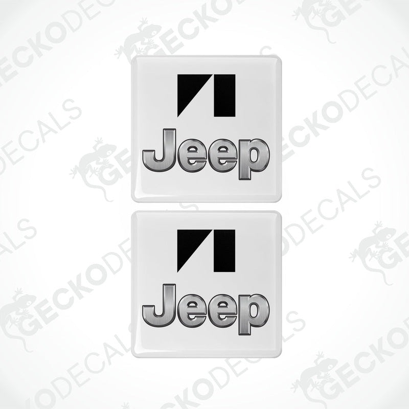 Two w vinyl stickers with the JEEP brand logo on them.the