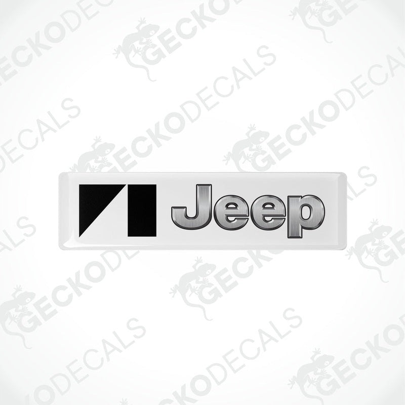 Withe vinyl stickers with the JEEP brand logo in black.