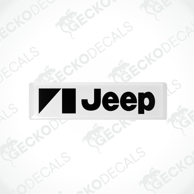 Withe vinyl stickers with the JEEP brand logo in black.