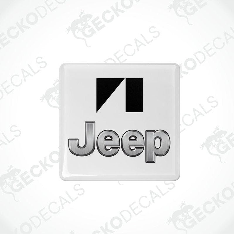 Withe vinyl stickers with the JEEP brand logo on them.the