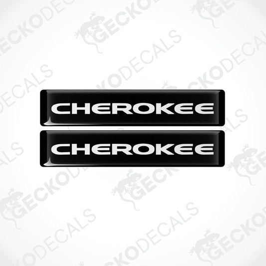 Two black vinyl decals with the word 'CHEROKEE' written in white letters.