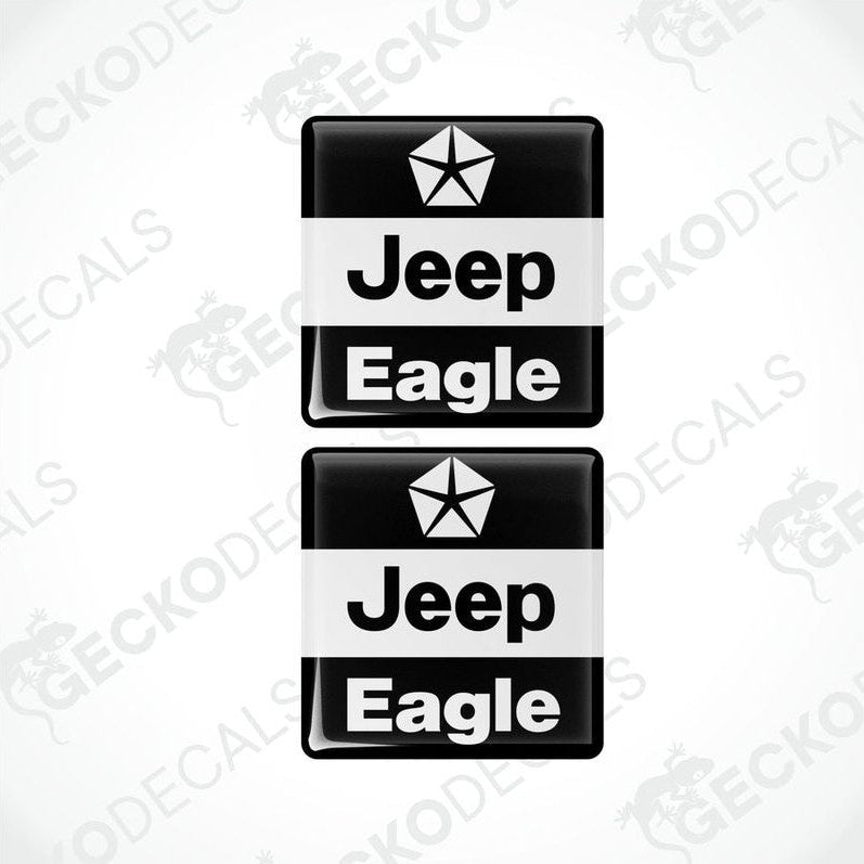 Two black and white vinyl decals with the text 'Jeep Eagle' and a star symbol, intended for use as car stickers.