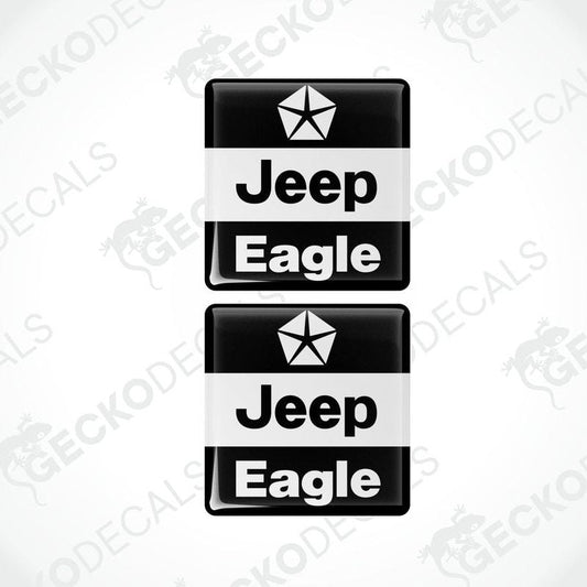 Two black and white vinyl decals with the text 'Jeep Eagle' and a star symbol, intended for use as car stickers.