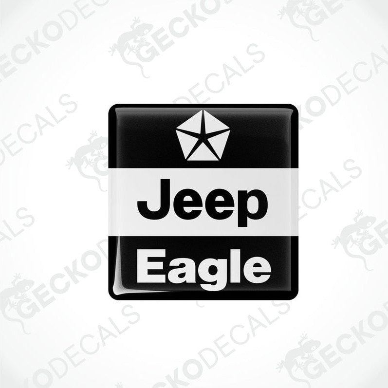  Black and white vinyl decals with the text 'Jeep Eagle' and a star symbol, intended for use as car stickers.