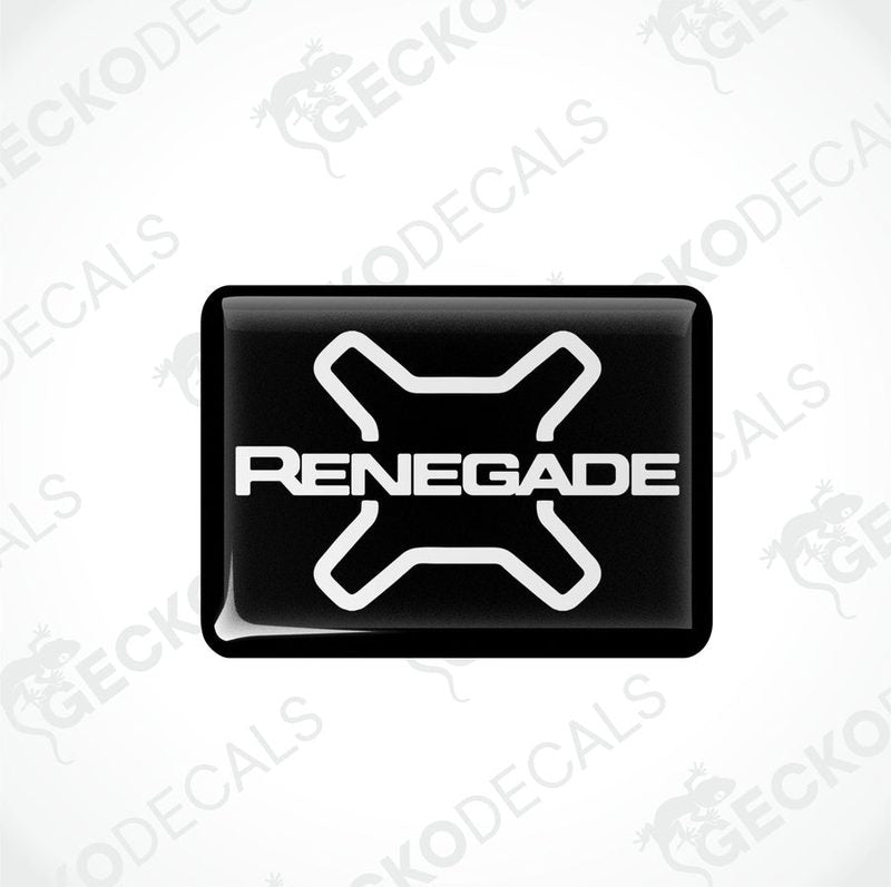  Black vinyl decals with the word 'RENEGADE' written in white letters, accompanied by the Jeep brand logo in gray.