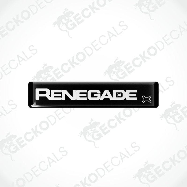  Black vinyl decals with the word 'RENEGADE' written in white letters, accompanied by the Jeep brand logo in gray.