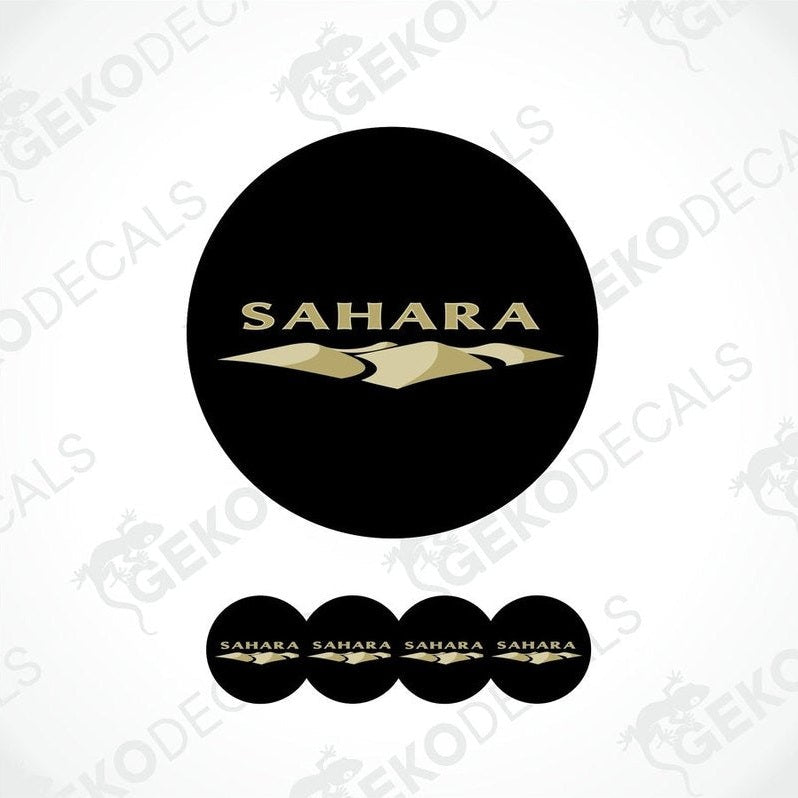 A set of black vinyl decals with 'SAHARA' written in gold lettering, displayed on a white background.