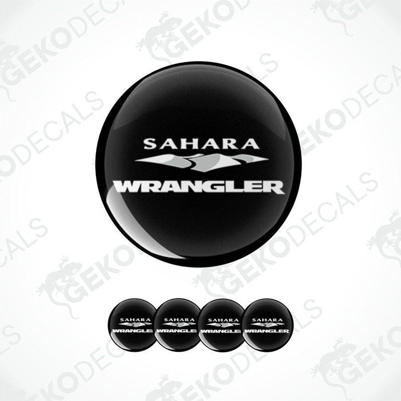 A set of black vinyl decals with the text 'SAHARA WRANGLER' on them, displayed on a white background.