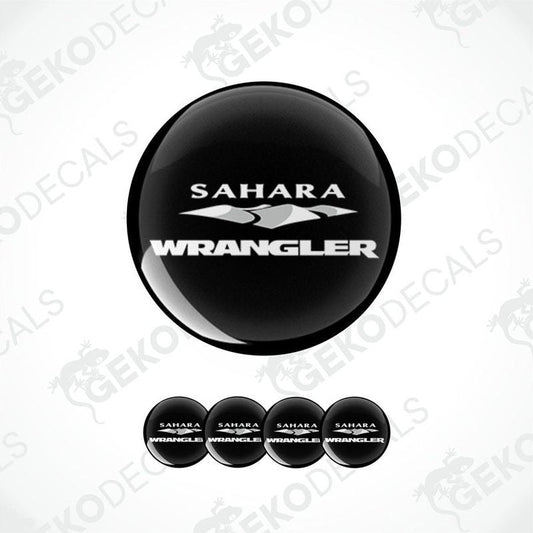 A set of black vinyl decals with the text 'SAHARA WRANGLER' on them, displayed on a white background.