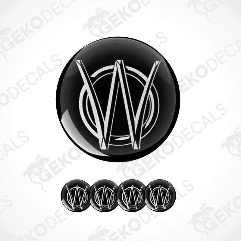 A set of four black vinyl stickers with a geometric design, including a sticker with the text 'Gecko Decals'.
