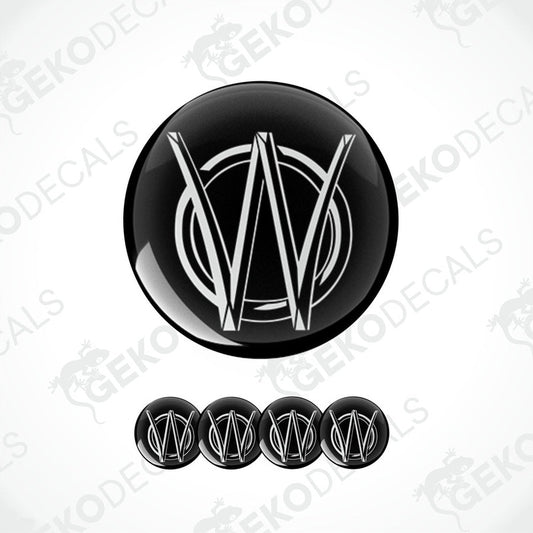 A set of four black vinyl stickers with a geometric design, including a sticker with the text 'Gecko Decals'.
