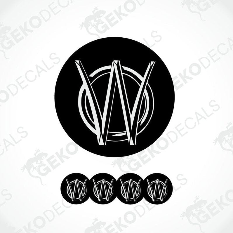 A set of four black vinyl stickers with a geometric design, including a sticker with the text 'Gecko Decals'.