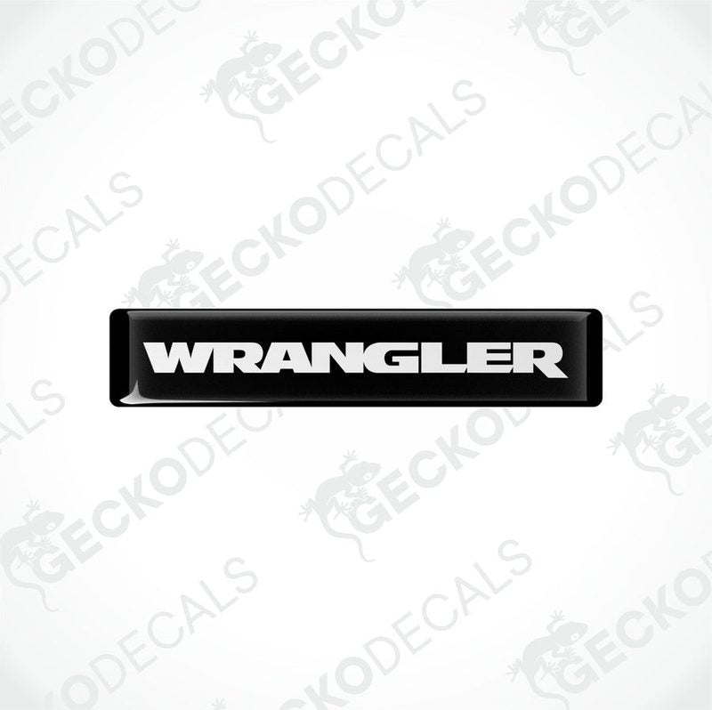 Black and white vinyl decals with the word 'WRANGLER' printed on them.