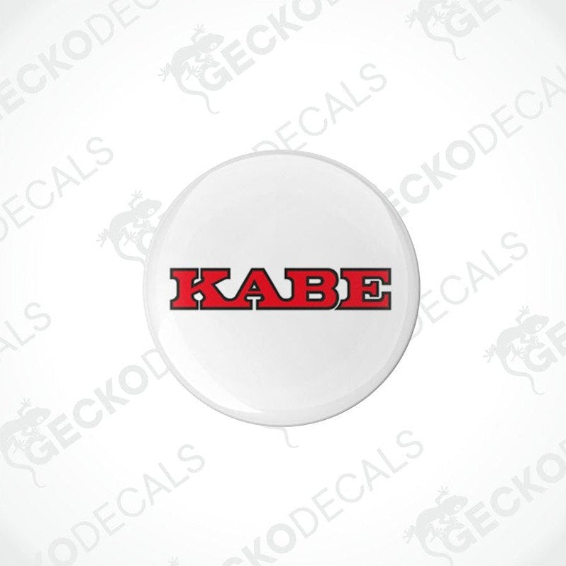 KABE epoxy resin dome sticker with red lettering and protective coating