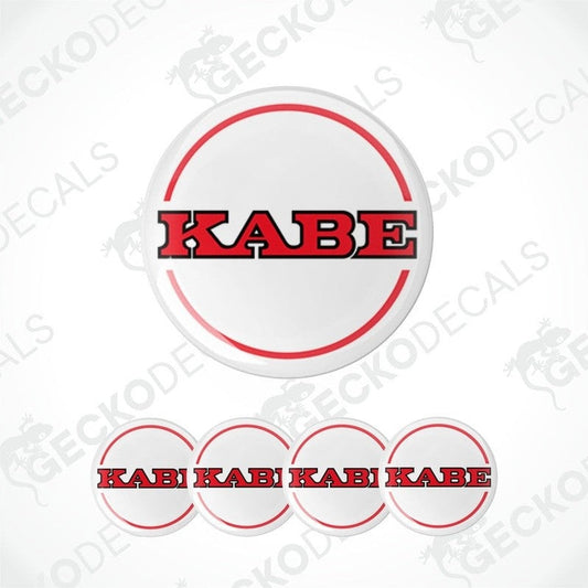 Set of round decal stickers with 'KABE' text on a white background