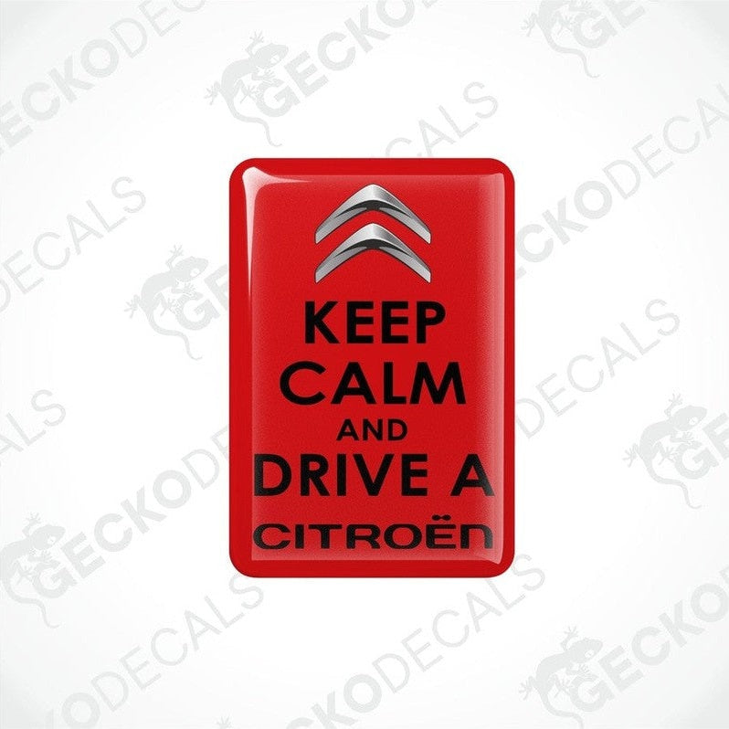 Red rectangular vinyl decals with the text 'KEEP CALM AND DRIVE A CITROÉN' on them.