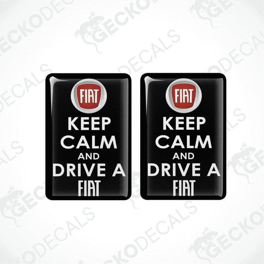 Two black vinyl stickers with the text 'KEEP CALM' and 'DRIVE A FIAT' along with the Fiat logo.