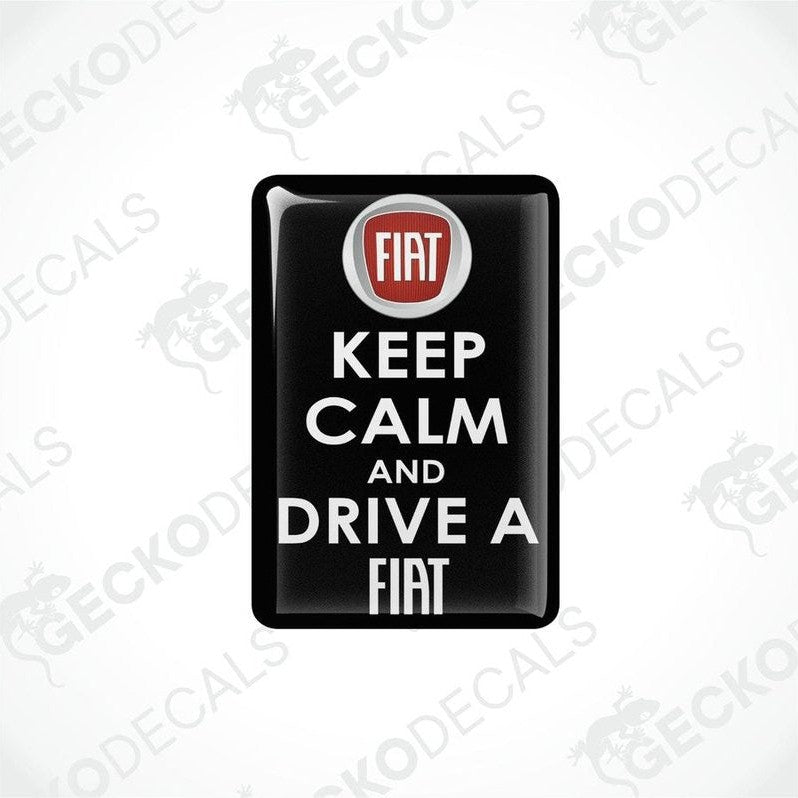 Black vinyl stickers with the text 'KEEP CALM' and 'DRIVE A FIAT' along with the Fiat logo.