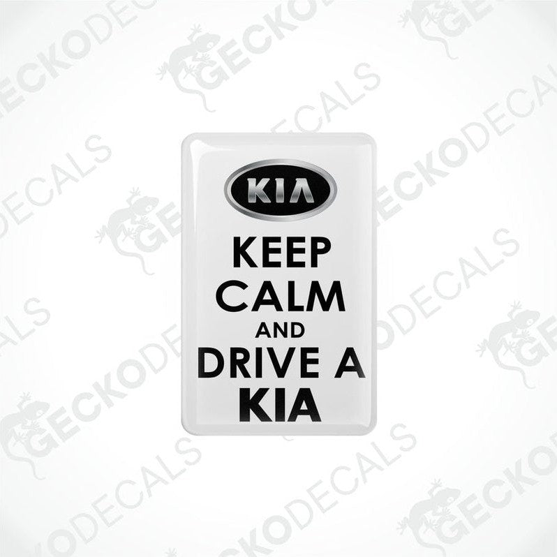 White vinyl decals with black text that read 'KEEP CALM AND DRIVE A KIA'.