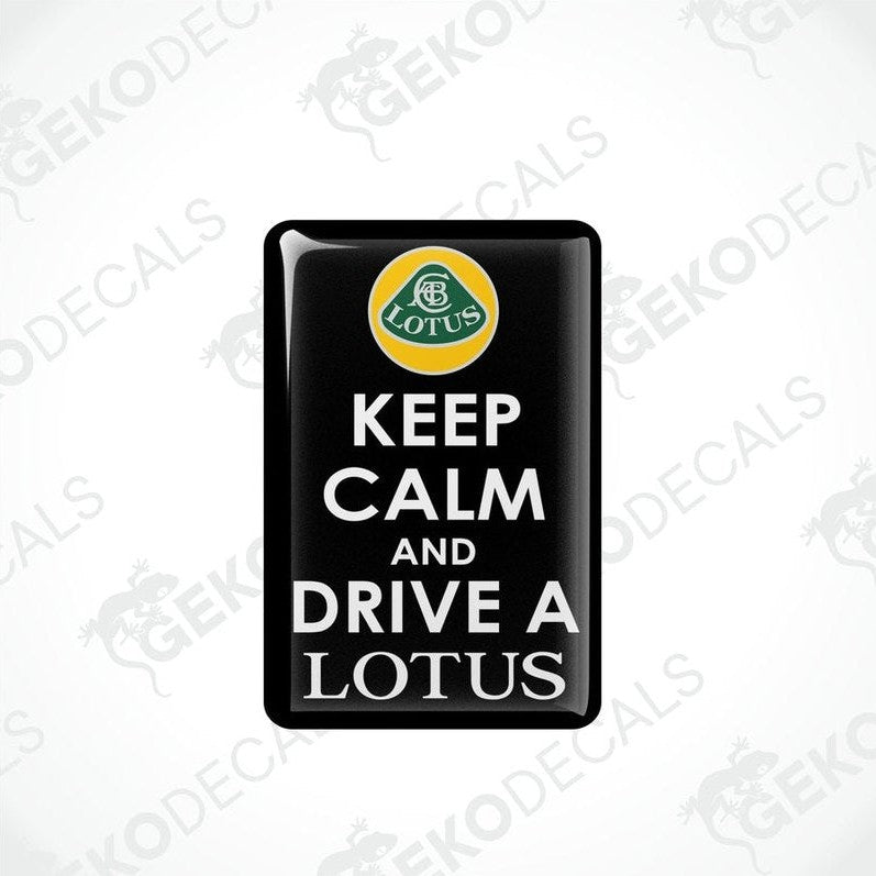  Black vinyl stickers with a 'KEEP CALM AND DRIVE A LOTUS' text and a yellow and green geometric design.