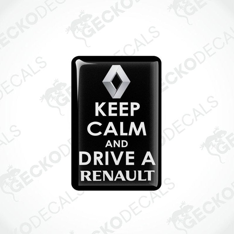 Black vinyl stickers with the text 'KEEP CALM AND DRIVE A RENAULT' and the Renault logo.