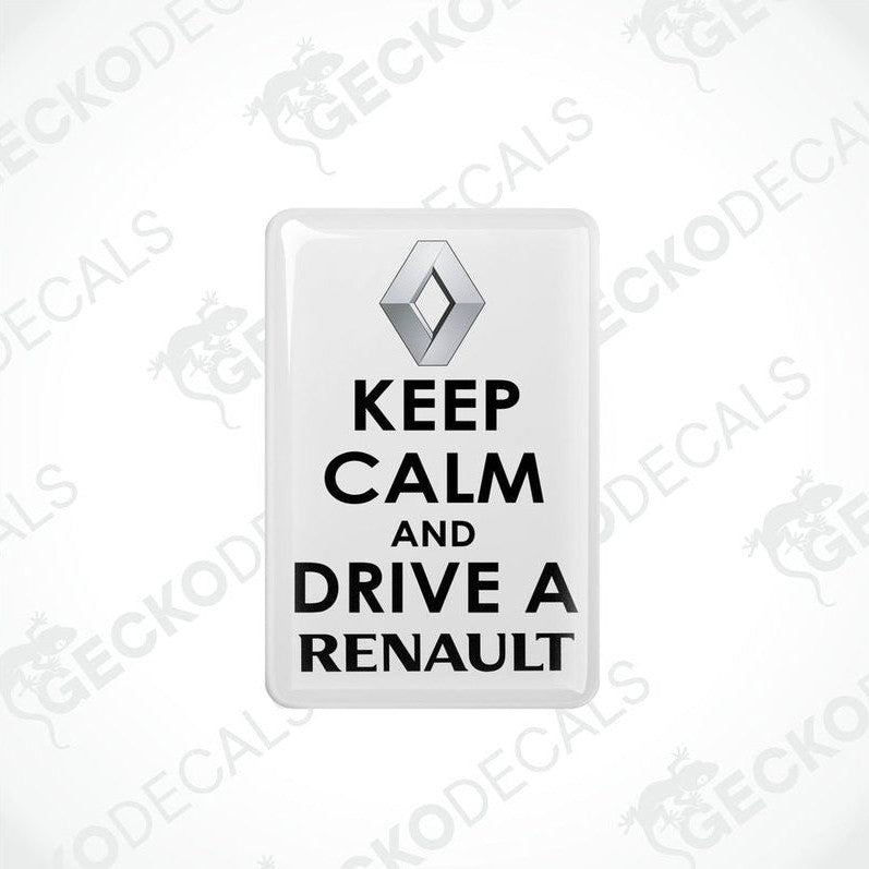 Withe vinyl stickers with the text 'KEEP CALM AND DRIVE A RENAULT' and the Renault logo.