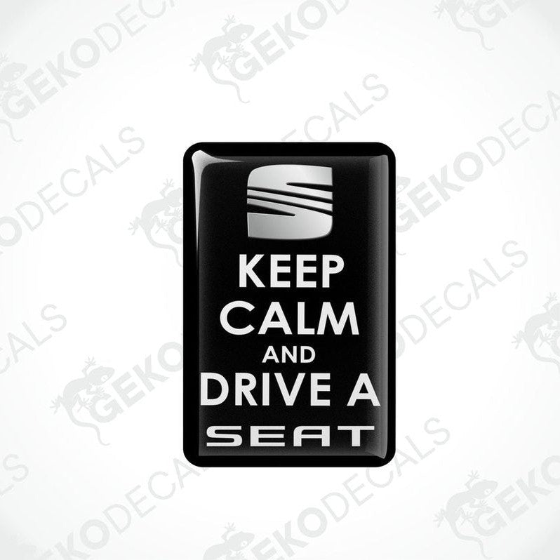  Rectangular black vehicle decals with white text saying 'KEEP CALM AND DRIVE A SEAT'