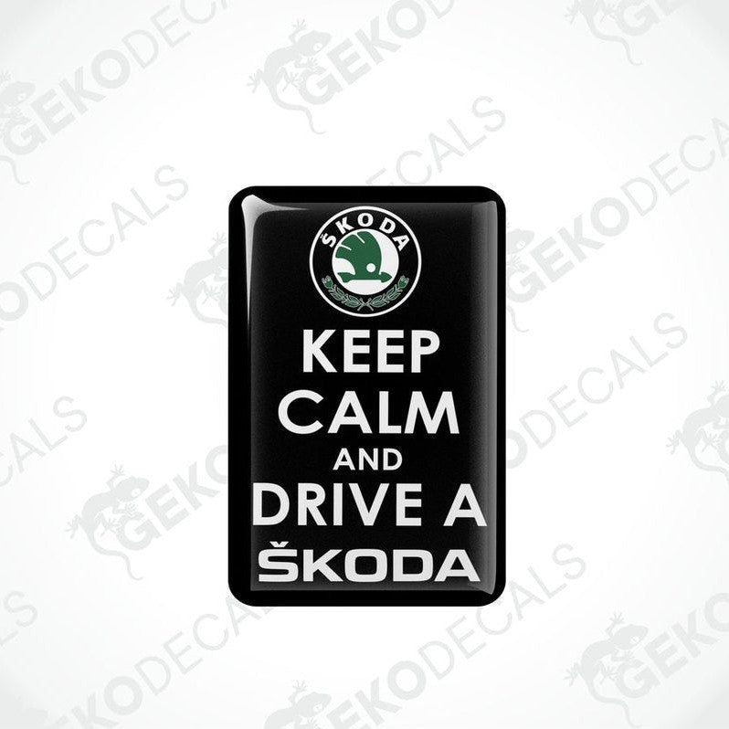  Black vinyl stickers with the text 'KEEP CALM AND DRIVE A SKODA' and the Skoda logo.