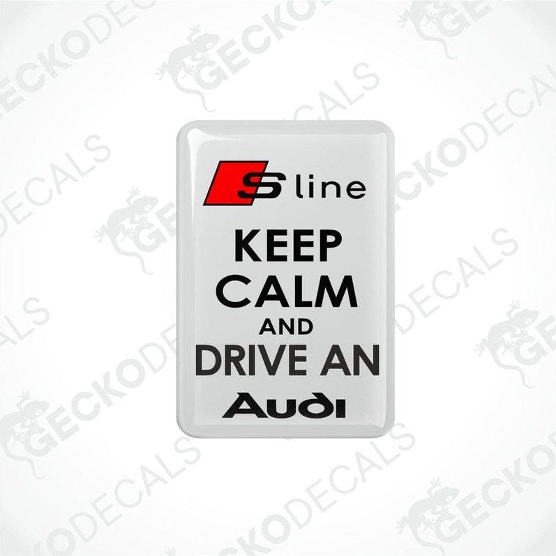 Red and black S line Audi vinyl decal with domed epoxy coating