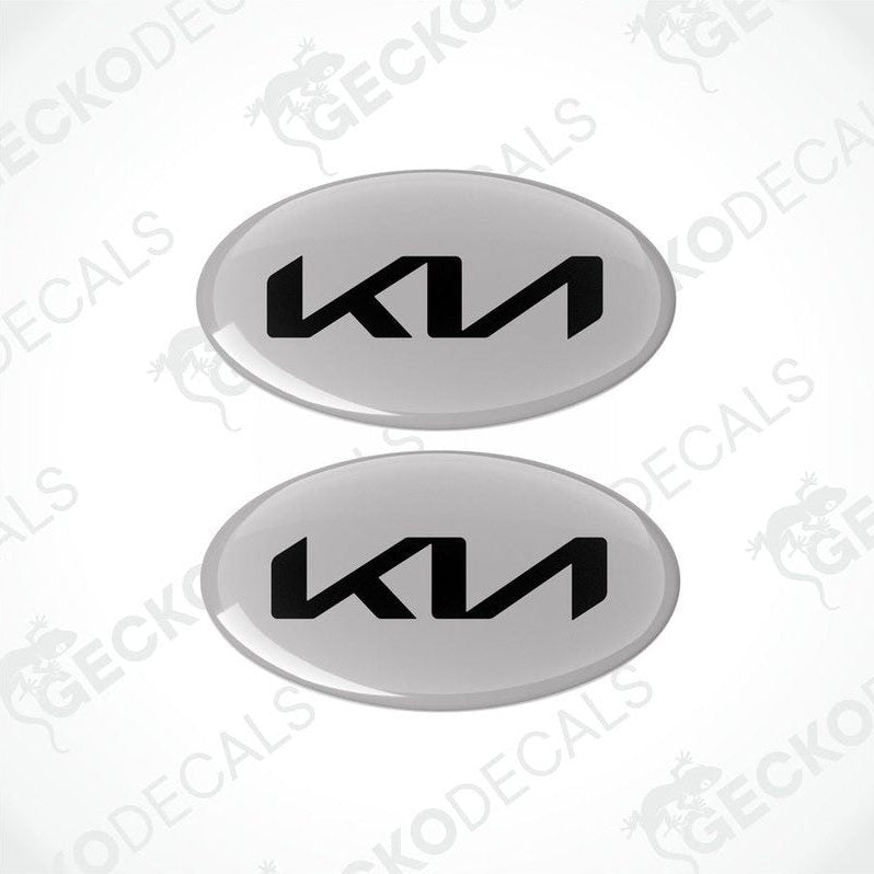 Two oval vinyl stickers with a black 'KIA' logo in the center, placed against a white background with the text 'geckodecals'.
