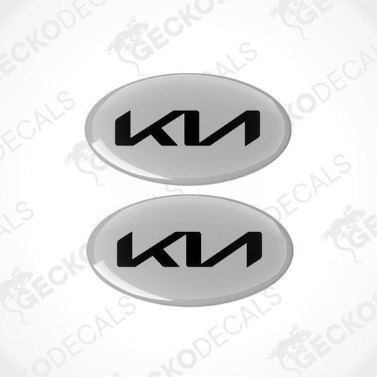 Two oval vinyl stickers with a black 'KIA' logo in the center, placed against a white background with the text 'geckodecals'.