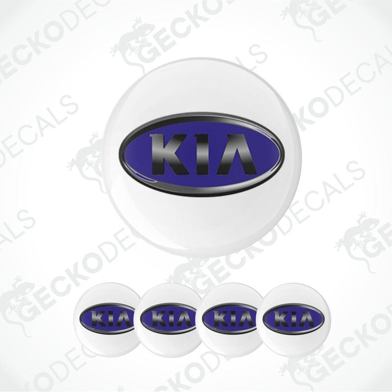 KIA logo on a white background with multiple decals.