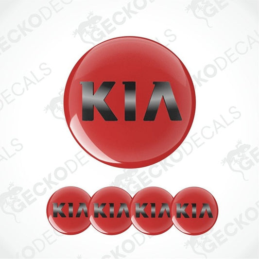 Red Kia logo buttons on a white background with 'GECKODECALS' watermark.