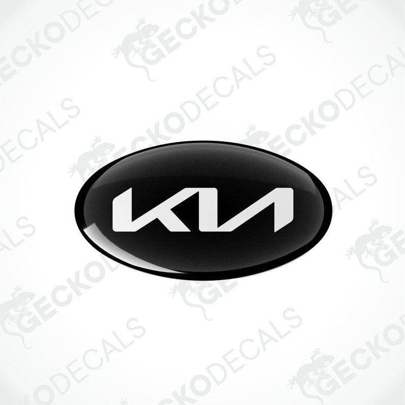 Black oval-shaped vinyl decals with the KIA logo in white.