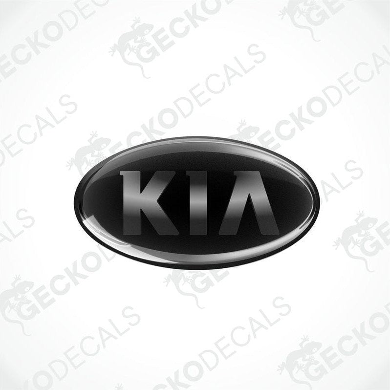  Black oval-shaped vinyl decals with the KIA brand logo in white text.
