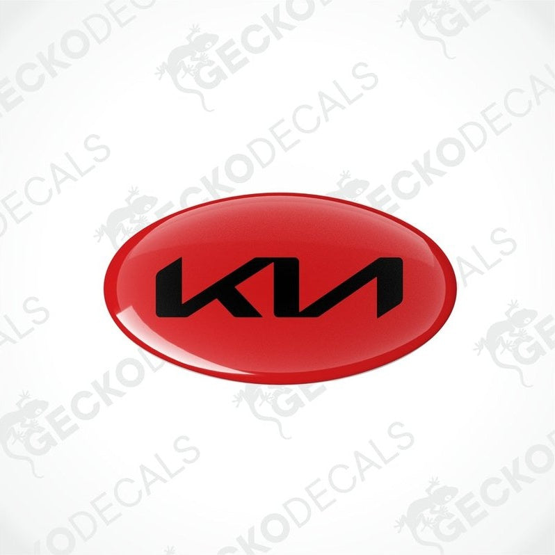 Red oval-shaped vinyl decals with the KIA logo in black.