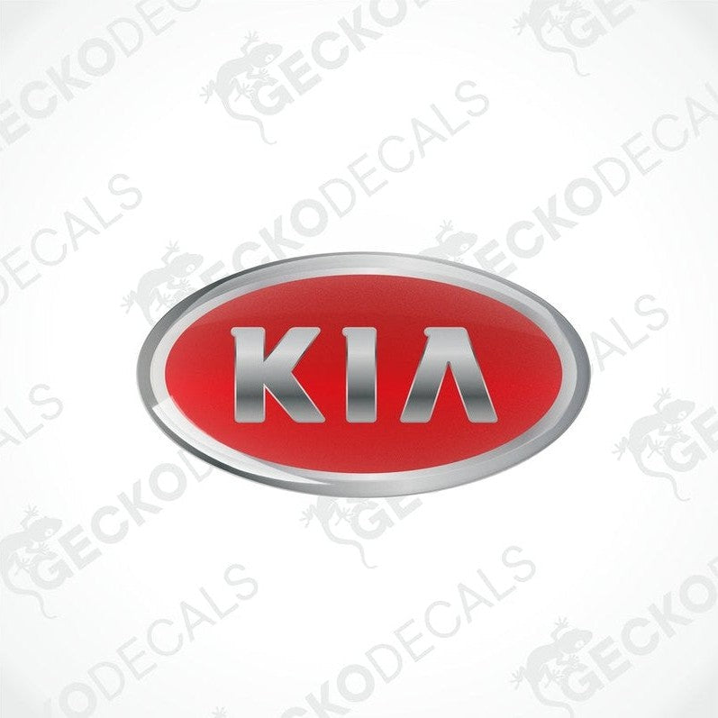 Red oval-shaped vinyl decals with the KIA brand logo in silver text.