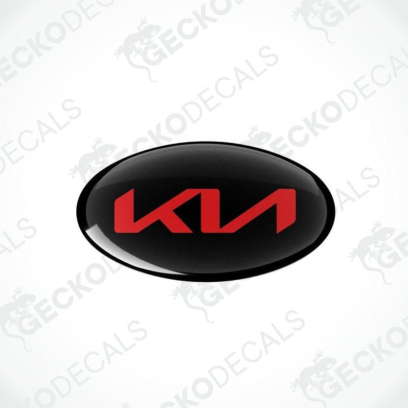  Black oval-shaped vinyl decals with the KIA logo in red.