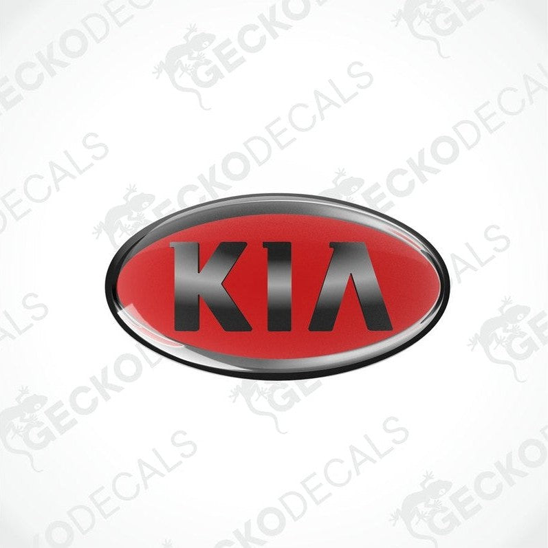  Red oval-shaped vinyl decals with the KIA brand logo in dark grey text.