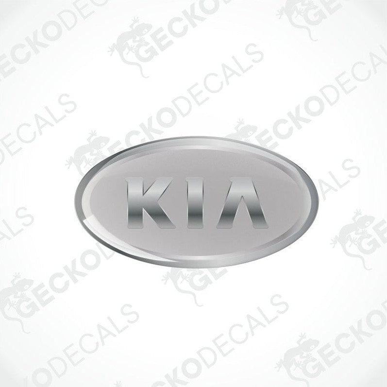 Grey oval-shaped vinyl decals with the KIA brand logo in silver text.