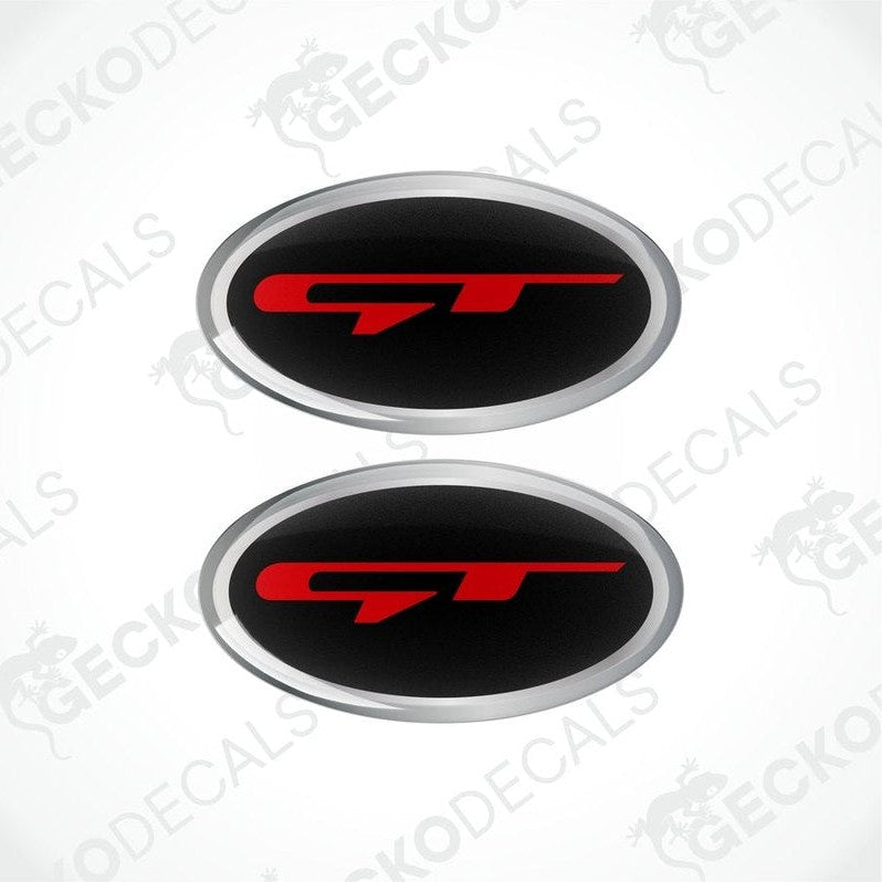 Two black, red, and silver car decals with the GT logo.